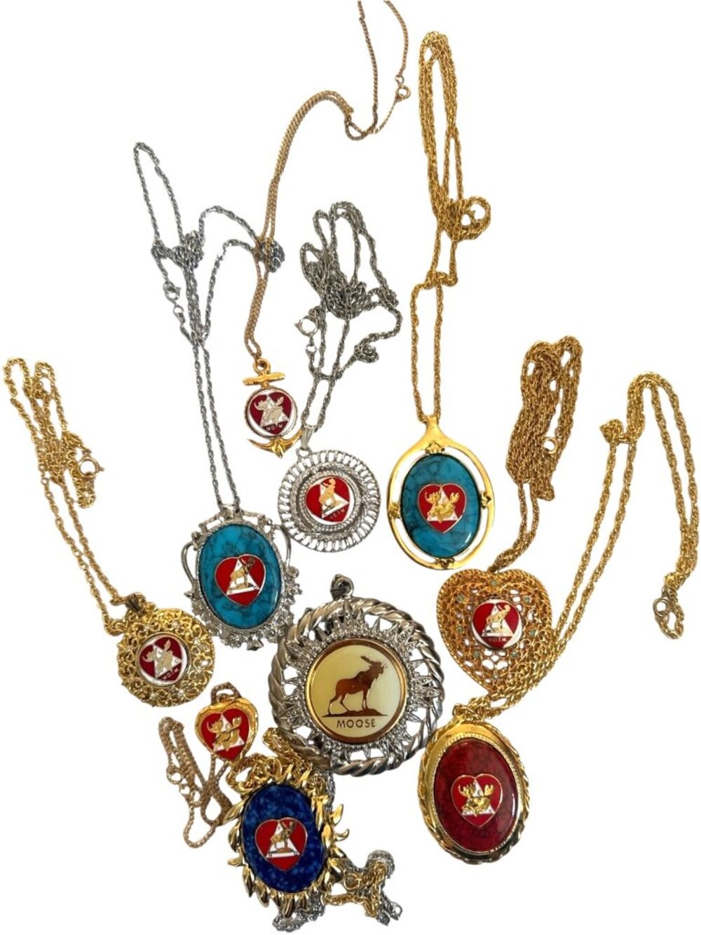 Lot of 10 Loyal Of The Moose & Women Of The Moose Pendant Vintage Fraternal